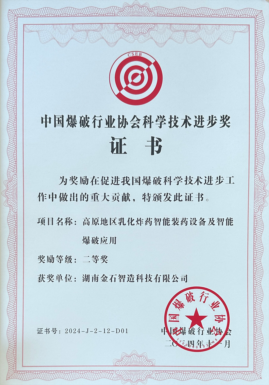 Second Prize for Technological Progress of Blasting Industry Association